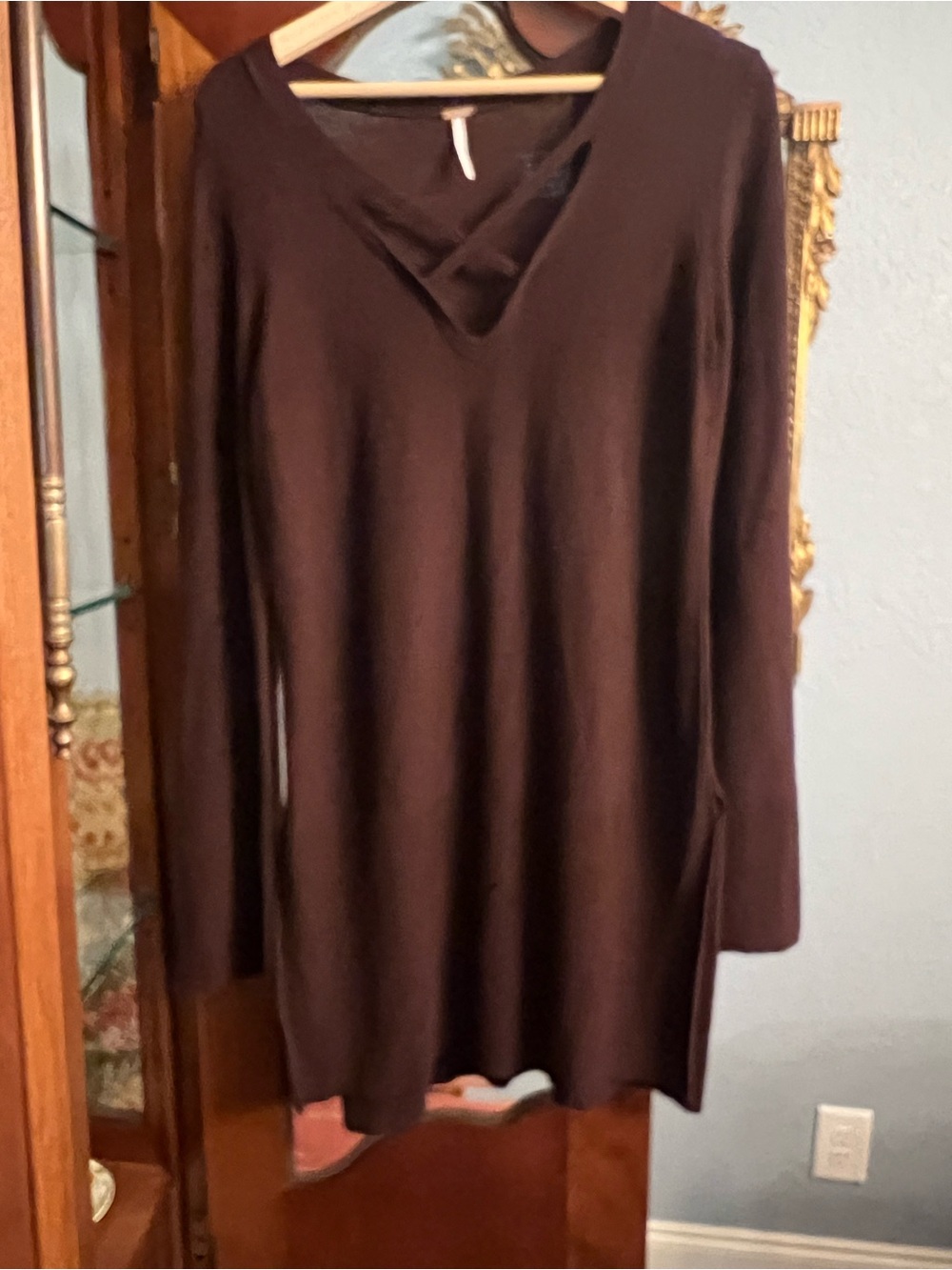 Free People Women's Crisscross V-Neck Sweater - Dark Purplish Brown